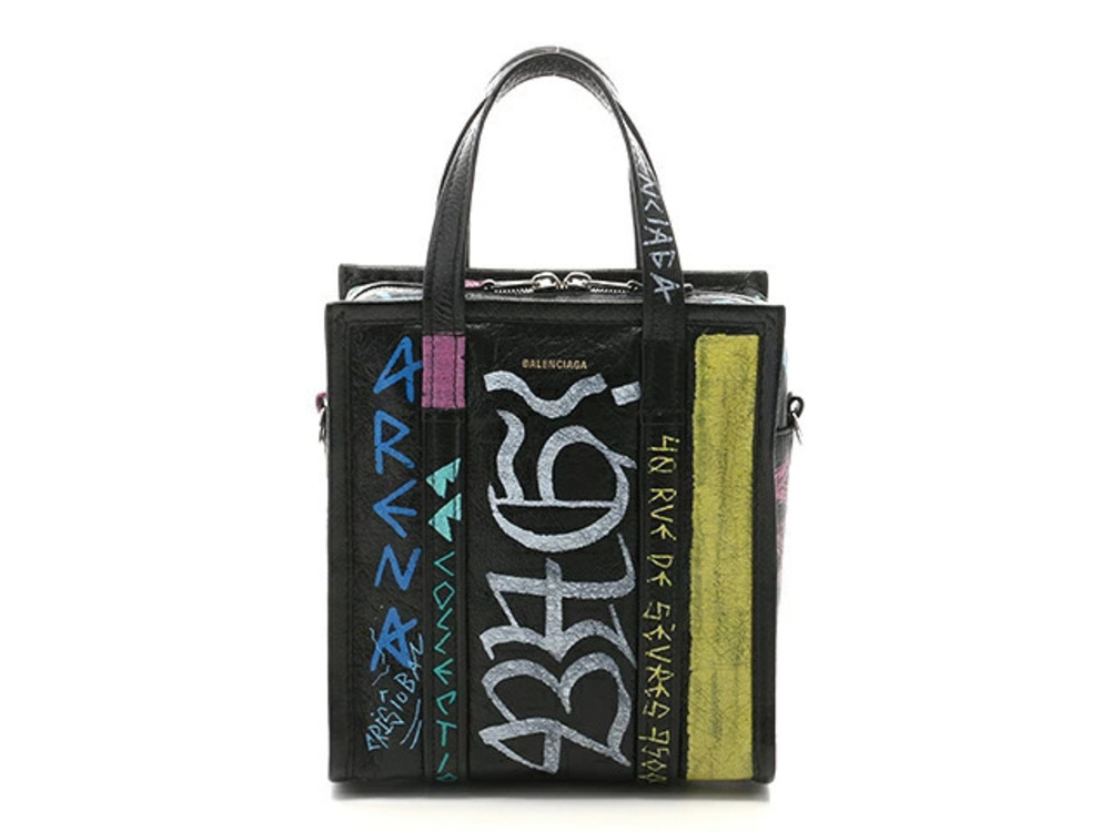 Balenciaga Graffiti Bazaar Shopper Handbag Lambskin Black
